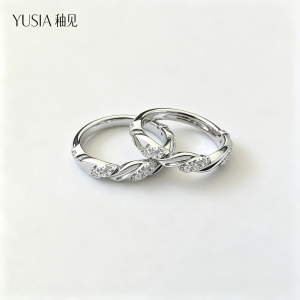 YUSIA 釉见 双带交织扭绳簇镶碎钻细银戒指