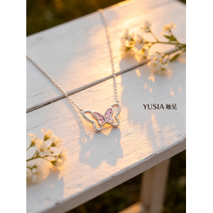 YUSIA 釉见 粉蝶双飞蝴蝶锁骨链