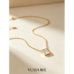 YUSIA 釉见 金框方糖锆石轻奢项链