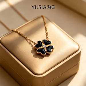 YUSIA 釉见 同心心瓣四叶草珐琅轻奢锁骨链