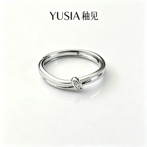 YUSIA 釉见 弧线凹槽镶锆石素圈银戒指
