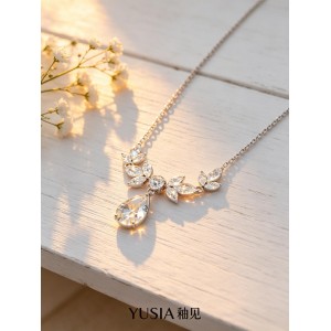 YUSIA 釉见 羽翼叶簇水滴锆石轻奢吊坠项链