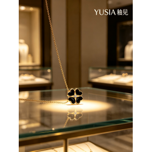 YUSIA 釉见 同心心瓣四叶草珐琅轻奢锁骨链