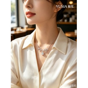 YUSIA 釉见 枝蔓繁花方形锆石轻奢锁骨链