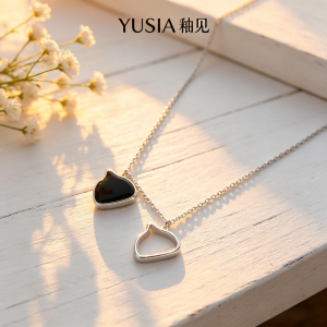 YUSIA 釉见 简影空实水滴珐琅轻奢锁骨链