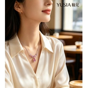 YUSIA 釉见 羽翼叶簇水滴锆石轻奢吊坠项链