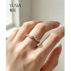 YUSIA 釉见 起伏肌理波浪锆石细银戒指