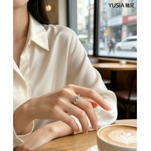 YUSIA 釉见 起伏肌理波浪锆石细银戒指