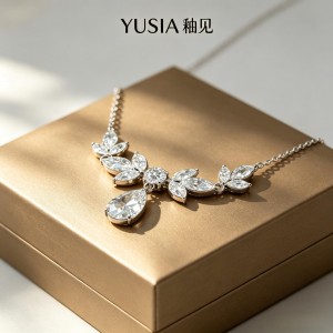 YUSIA 釉见 羽翼叶簇水滴锆石轻奢吊坠项链