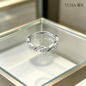 YUSIA 釉见 双带交织扭绳簇镶碎钻细银戒指
