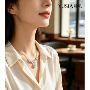 YUSIA 釉见 羽翼叶簇水滴锆石轻奢吊坠项链